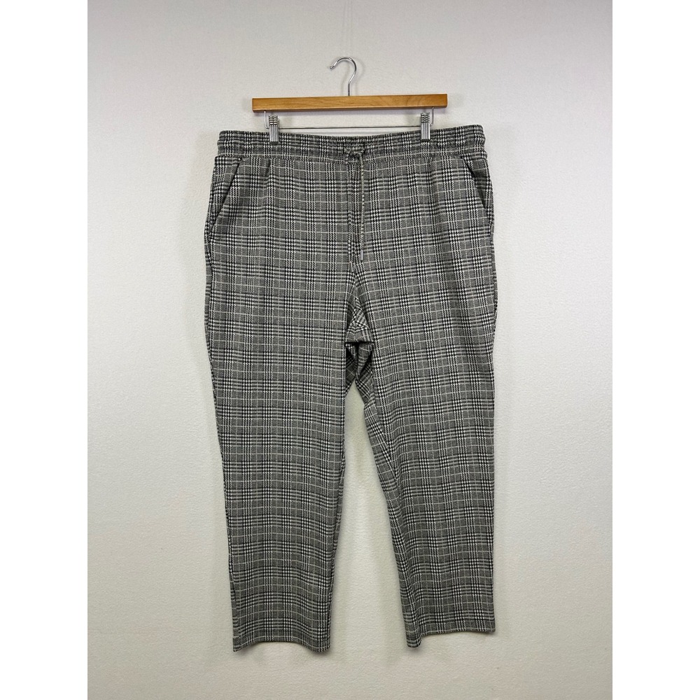 Dark Academia Time and Tru Womens XL Black White Glen Plaid‎ Drawstring Pants